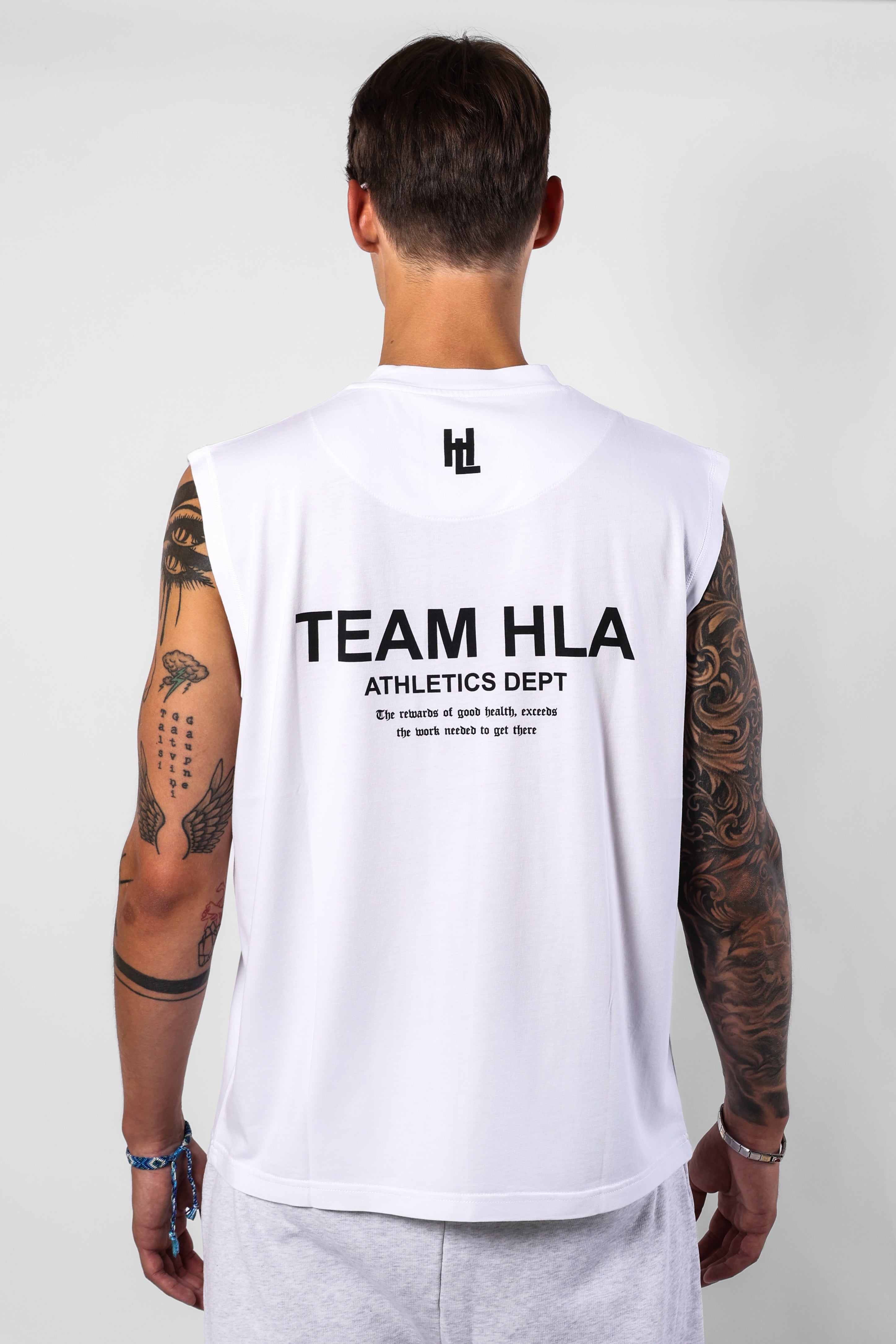 White Muscle T-Shirt HLA, back print